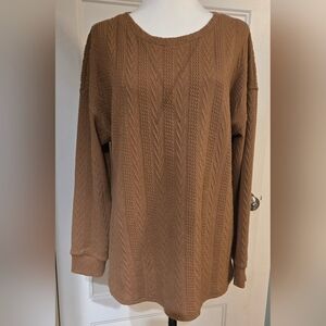 Brown Textured Knit Sweater